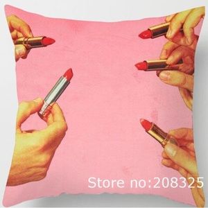 Wild and weird hands holding lipsticks graphic pillow cover